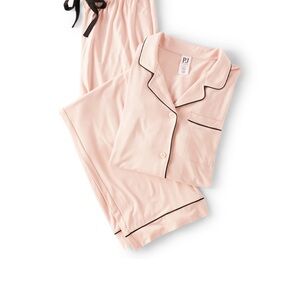 NWT Womens Plus PJ Place Women's Blush Pajama Set with Black Trim